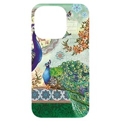 Royal Peacock Feather Art Fantasy Iphone 14 Pro Black Uv Print Case by Cemarart