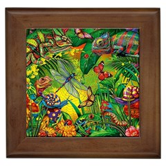 The Chameleon Colorful Mushroom Jungle Flower Insect Summer Dragonfly Framed Tile by Cemarart