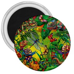 The Chameleon Colorful Mushroom Jungle Flower Insect Summer Dragonfly 3  Magnets by Cemarart