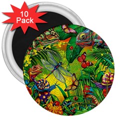 The Chameleon Colorful Mushroom Jungle Flower Insect Summer Dragonfly 3  Magnets (10 Pack)  by Cemarart