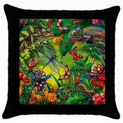 The Chameleon Colorful Mushroom Jungle Flower Insect Summer Dragonfly Throw Pillow Case (black) by Cemarart