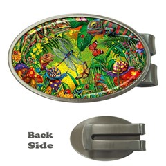 The Chameleon Colorful Mushroom Jungle Flower Insect Summer Dragonfly Money Clips (oval)  by Cemarart