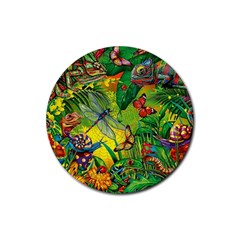 The Chameleon Colorful Mushroom Jungle Flower Insect Summer Dragonfly Rubber Coaster (round) by Cemarart