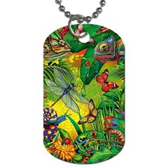 The Chameleon Colorful Mushroom Jungle Flower Insect Summer Dragonfly Dog Tag (one Side) by Cemarart