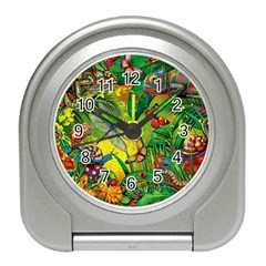 The Chameleon Colorful Mushroom Jungle Flower Insect Summer Dragonfly Travel Alarm Clock by Cemarart