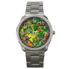 The Chameleon Colorful Mushroom Jungle Flower Insect Summer Dragonfly Sport Metal Watch by Cemarart