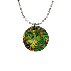 The Chameleon Colorful Mushroom Jungle Flower Insect Summer Dragonfly 1  Button Necklace by Cemarart