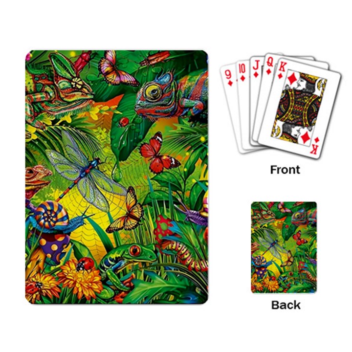 The Chameleon Colorful Mushroom Jungle Flower Insect Summer Dragonfly Playing Cards Single Design (Rectangle)