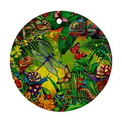 The Chameleon Colorful Mushroom Jungle Flower Insect Summer Dragonfly Round Ornament (two Sides) by Cemarart