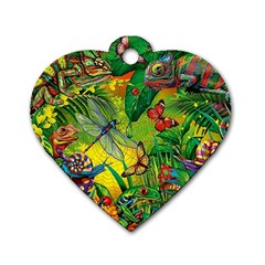 The Chameleon Colorful Mushroom Jungle Flower Insect Summer Dragonfly Dog Tag Heart (one Side) by Cemarart