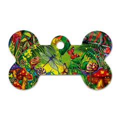 The Chameleon Colorful Mushroom Jungle Flower Insect Summer Dragonfly Dog Tag Bone (one Side) by Cemarart