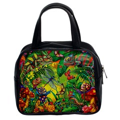 The Chameleon Colorful Mushroom Jungle Flower Insect Summer Dragonfly Classic Handbag (two Sides) by Cemarart