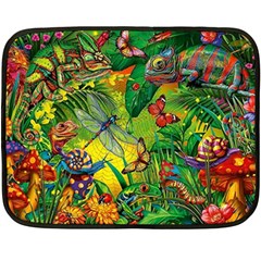 The Chameleon Colorful Mushroom Jungle Flower Insect Summer Dragonfly Fleece Blanket (mini) by Cemarart