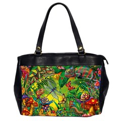 The Chameleon Colorful Mushroom Jungle Flower Insect Summer Dragonfly Oversize Office Handbag (2 Sides) by Cemarart