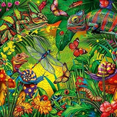 The Chameleon Colorful Mushroom Jungle Flower Insect Summer Dragonfly Play Mat (square) by Cemarart