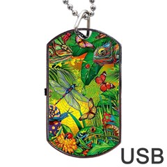 The Chameleon Colorful Mushroom Jungle Flower Insect Summer Dragonfly Dog Tag Usb Flash (two Sides) by Cemarart