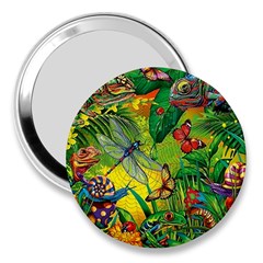 The Chameleon Colorful Mushroom Jungle Flower Insect Summer Dragonfly 3  Handbag Mirrors by Cemarart