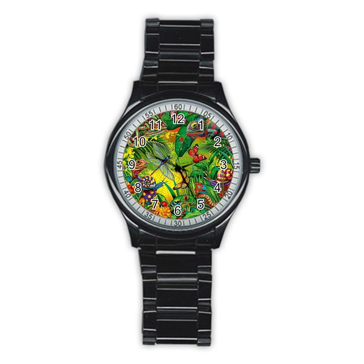 The Chameleon Colorful Mushroom Jungle Flower Insect Summer Dragonfly Stainless Steel Round Watch