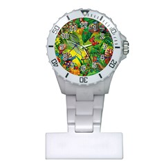 The Chameleon Colorful Mushroom Jungle Flower Insect Summer Dragonfly Plastic Nurses Watch by Cemarart