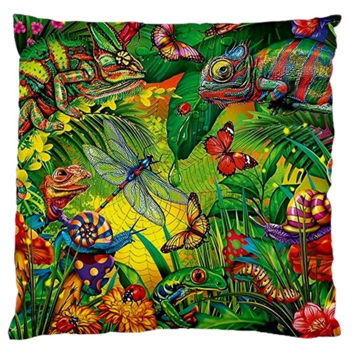 The Chameleon Colorful Mushroom Jungle Flower Insect Summer Dragonfly Large Premium Plush Fleece Cushion Case (One Side)