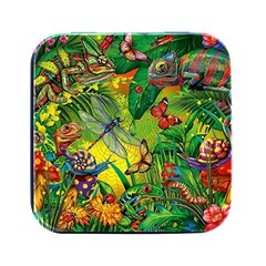 The Chameleon Colorful Mushroom Jungle Flower Insect Summer Dragonfly Square Metal Box (black)