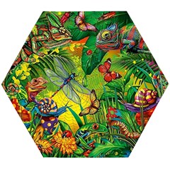 The Chameleon Colorful Mushroom Jungle Flower Insect Summer Dragonfly Wooden Puzzle Hexagon by Cemarart