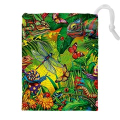 The Chameleon Colorful Mushroom Jungle Flower Insect Summer Dragonfly Drawstring Pouch (4xl) by Cemarart