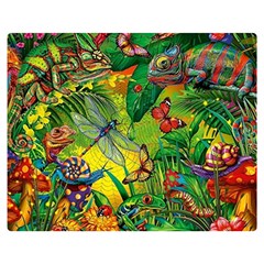 The Chameleon Colorful Mushroom Jungle Flower Insect Summer Dragonfly Premium Plush Fleece Blanket (medium) by Cemarart