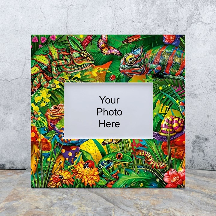 The Chameleon Colorful Mushroom Jungle Flower Insect Summer Dragonfly White Box Photo Frame 4  x 6 