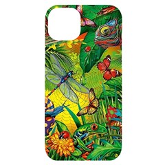 The Chameleon Colorful Mushroom Jungle Flower Insect Summer Dragonfly Iphone 14 Plus Black Uv Print Case by Cemarart