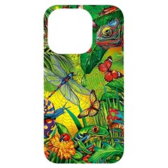 The Chameleon Colorful Mushroom Jungle Flower Insect Summer Dragonfly Iphone 14 Pro Black Uv Print Case by Cemarart