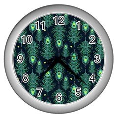 Peacock Pattern Wall Clock (silver)