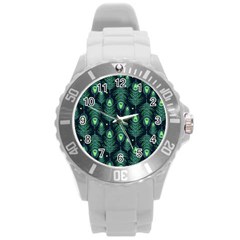 Peacock Pattern Round Plastic Sport Watch (l)