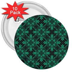 Green Damask Pattern Vintage Floral Pattern, Green Vintage 3  Buttons (10 Pack)  by nateshop