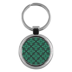 Green Damask Pattern Vintage Floral Pattern, Green Vintage Key Chain (round) by nateshop