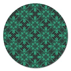 Green Damask Pattern Vintage Floral Pattern, Green Vintage Magnet 5  (round) by nateshop