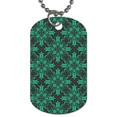 Green Damask Pattern Vintage Floral Pattern, Green Vintage Dog Tag (one Side) by nateshop