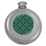 Green Damask Pattern Vintage Floral Pattern, Green Vintage Round Hip Flask (5 oz) Front