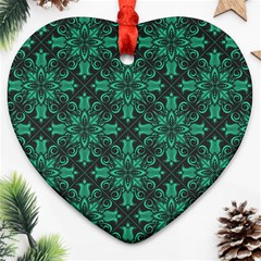 Green Damask Pattern Vintage Floral Pattern, Green Vintage Heart Ornament (two Sides) by nateshop