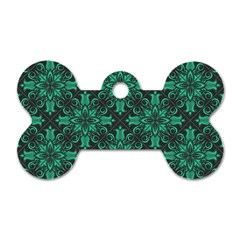 Green Damask Pattern Vintage Floral Pattern, Green Vintage Dog Tag Bone (one Side) by nateshop