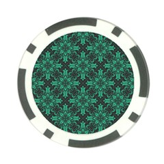 Green Damask Pattern Vintage Floral Pattern, Green Vintage Poker Chip Card Guard by nateshop