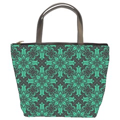 Green Damask Pattern Vintage Floral Pattern, Green Vintage Bucket Bag by nateshop