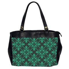 Green Damask Pattern Vintage Floral Pattern, Green Vintage Oversize Office Handbag (2 Sides) by nateshop