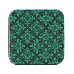 Green Damask Pattern Vintage Floral Pattern, Green Vintage Square Metal Box (black) by nateshop