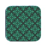 Green Damask Pattern Vintage Floral Pattern, Green Vintage Square Metal Box (Black) Front