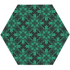 Green Damask Pattern Vintage Floral Pattern, Green Vintage Wooden Puzzle Hexagon by nateshop