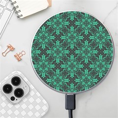 Green Damask Pattern Vintage Floral Pattern, Green Vintage Wireless Fast Charger(white) by nateshop