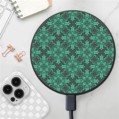 Green Damask Pattern Vintage Floral Pattern, Green Vintage Wireless Fast Charger(black) by nateshop