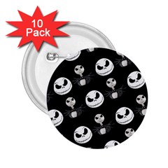 Jack Print, White, Before, Plain, Black, Simple, Christmas 2 25  Buttons (10 Pack)  by nateshop