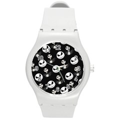 Jack Print, White, Before, Plain, Black, Simple, Christmas Round Plastic Sport Watch (m) by nateshop